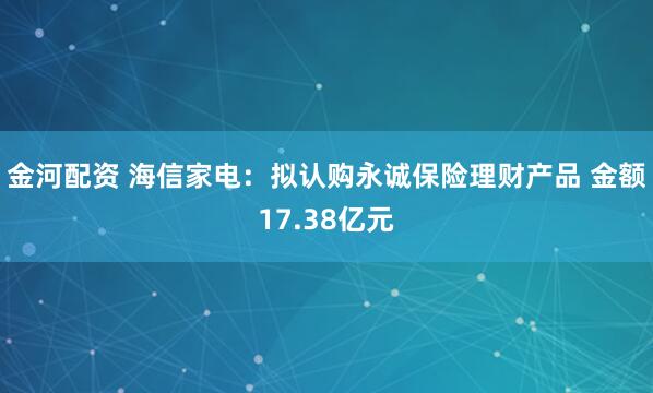 金河配资 海信家电：拟认购永诚保险理财产品 金额17.38亿元